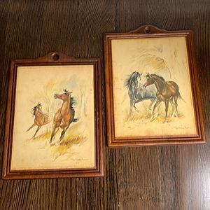 Set-2 Vintage Paul Whitney Hunter Laminated Print - Hangable Wood Board Horses